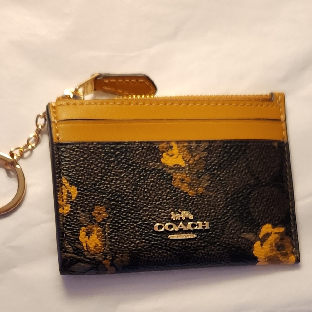Coach Black and Gold Floral Key Card Holder